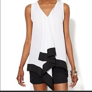 LMHG White Black Drape Front Sleeveless Blouse